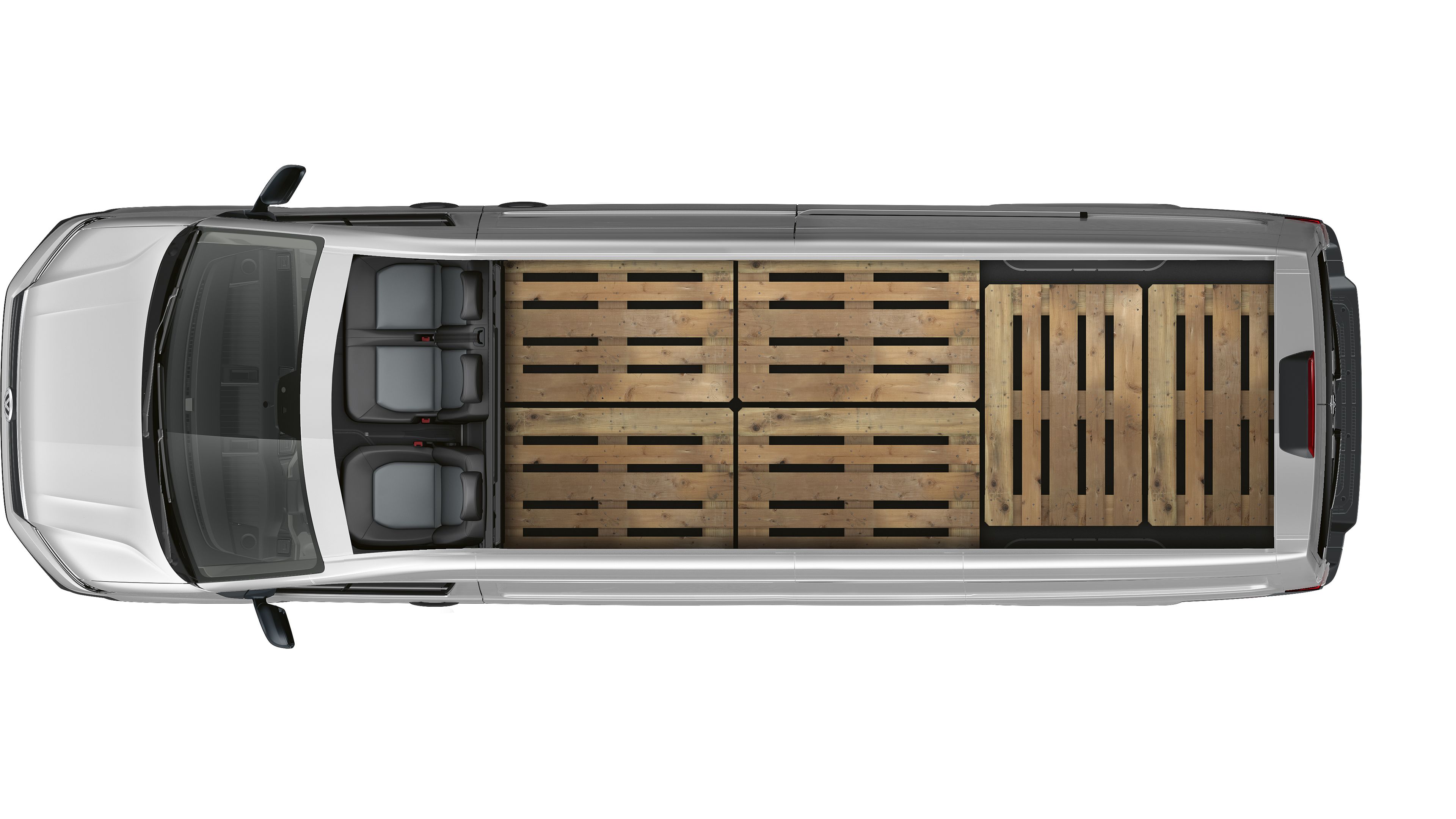 Crafter Kastenwagen von oben zu sehen mit 6 Europaletten